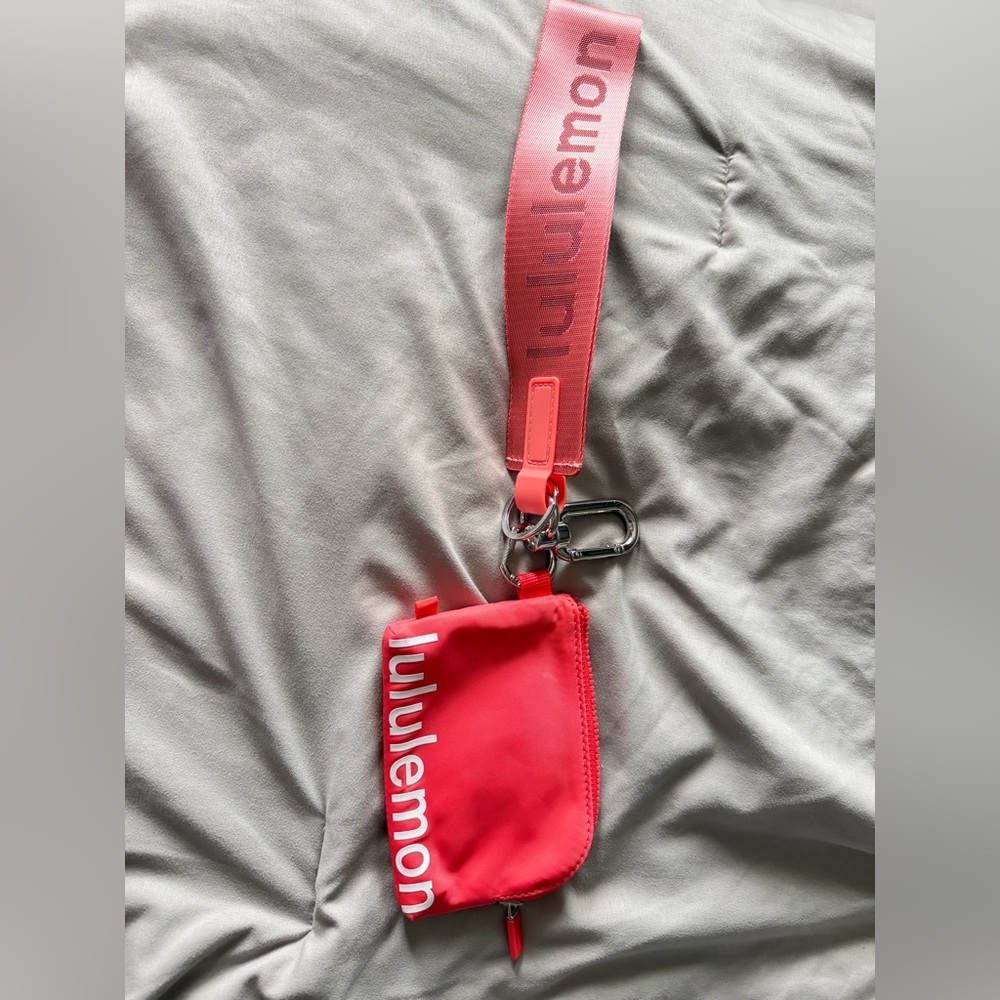 2pc Lululemon bright coral pink zip pouch & never lost keychain NEW WITHOUT TAGS